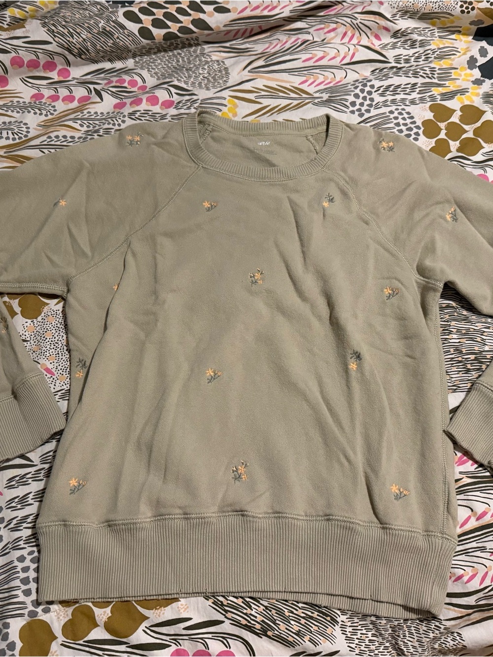 aerie Sage Green Sweatshirt with Yellow Daisy Embroidery